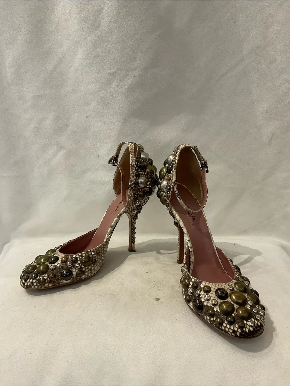 Alaïa Olive and Black Beaded Snakeskin Stiletto Heels